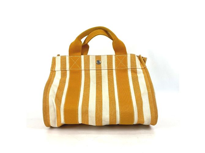 Hermès Sac fourre-tout rayé Hermes Cannes PM Blanc Orange