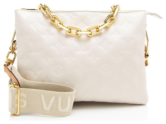 Louis Vuitton Monogram Prägung Lammleder Coussin PM Schultertasche Weiß