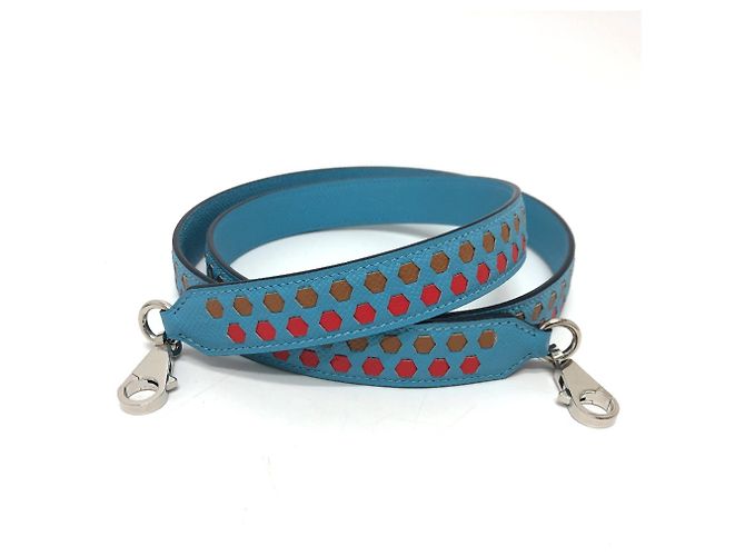 Alça de Ombro Hexagonal Traces de Cuir da Hermès Azul