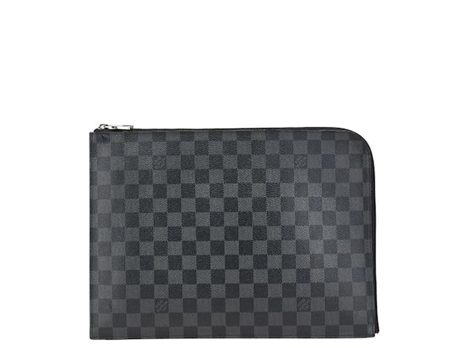Louis Vuitton Damier Graphite Pochette Jour GM Clutch Bag Black Leather Plastic  ref.2408344