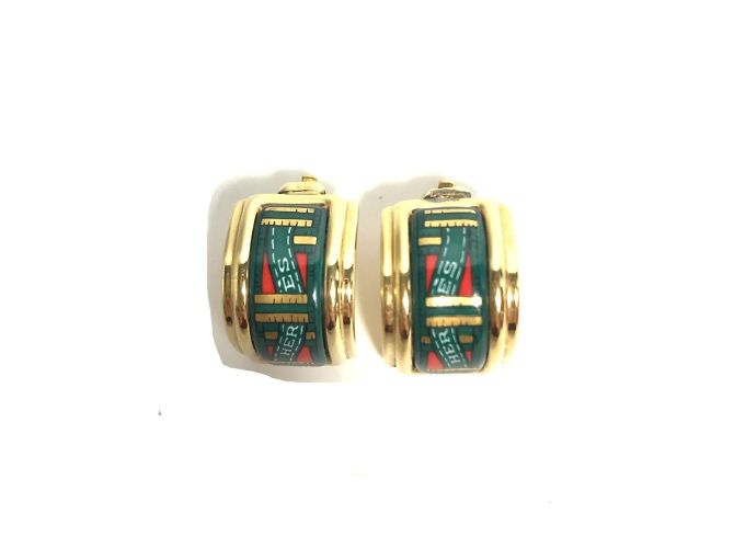 Brincos de clip em esmalte verde Hermès