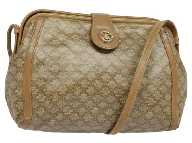 Céline Bolsa de Ombro em Lona Macadam CELINE PVC Bege Ouro Auth 133587