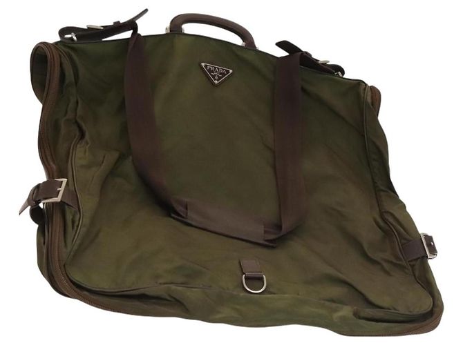 PRADA Garment Cover Nylon Khaki Silver Auth bs28233 Silvery