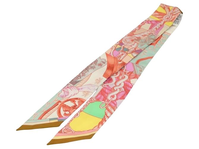 Hermès Foulard HERMES Twilly ""Cavalleria d'Etriers"" Soie Rose Auth 133638  ref.2408724