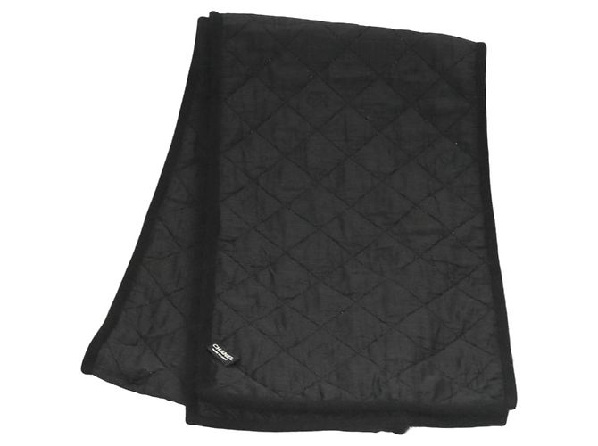 CHANEL Matelasse Scarf Wool Black CC Auth 133729