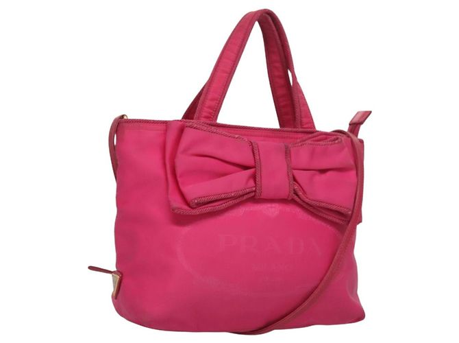 PRADA Borsa a Mano Nylon 2 vie Rosa Oro Auth 135626 D'oro