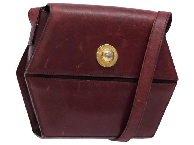 Céline Bolsa de Ombro de Couro Bordeaux Dourada Auth sw1315 Dourado