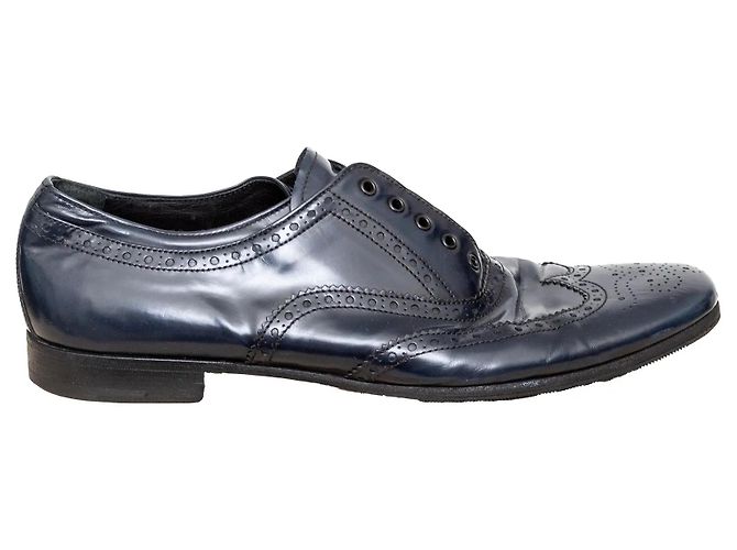 Chaussures en cuir bleu brogue Prada