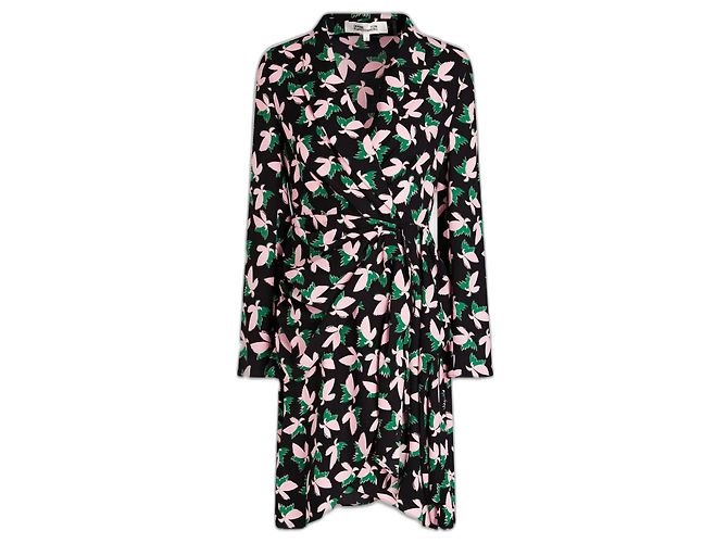 Diane von Furstenberg Wickelkleid mit Blumenmuster Schwarz Mehrfarben