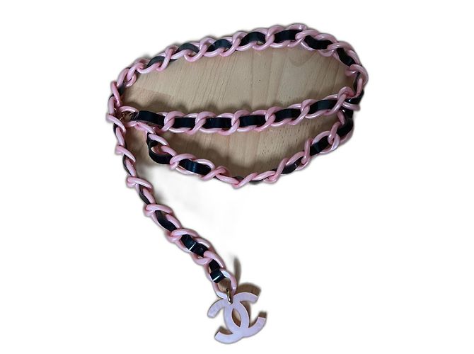 Chanel Black Patent Leather and Acrylic Belt Pink