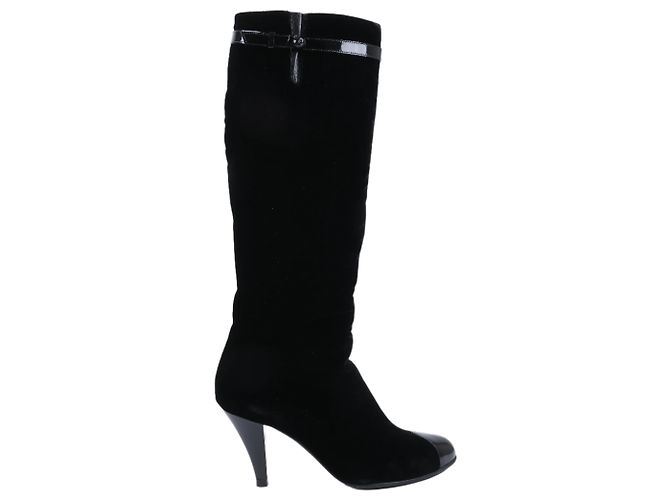 Timeless Botas largas de terciopelo Chanel Coco Mark en negro, talla 37,5 EU