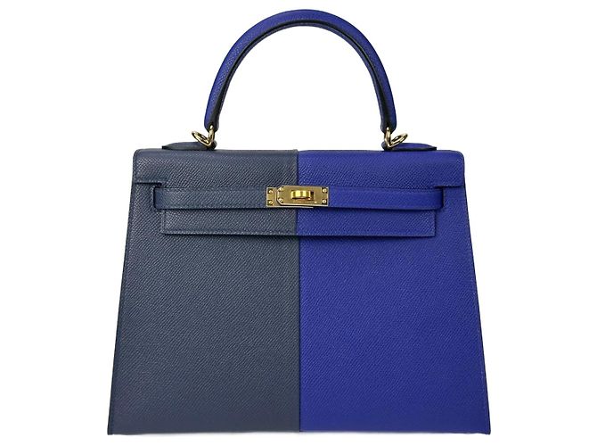 Hermès Kelly 25 hermes Gris anthracite Bleu Marine Bijouterie dorée