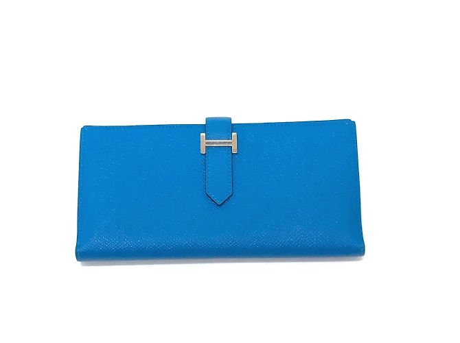 Hermès Bearn Soufflet Bifold Geldbörse Blau