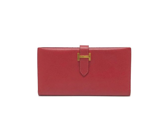 Hermès Hermes Bearn Soufflet Bifold Long Wallet Red