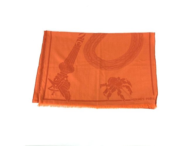 Chal de lana con estampado de Caballo de Hermès Naranja