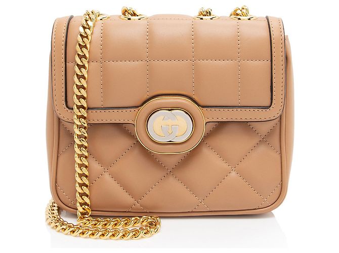 Borsa a spalla mini Deco in pelle di vitello Gucci Marrone Beige