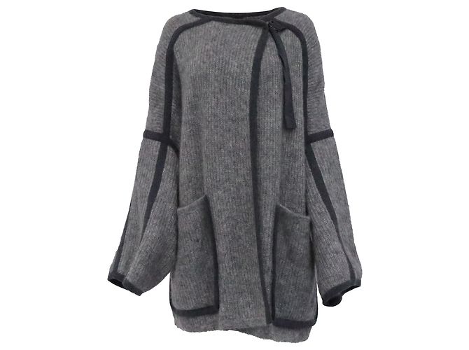 Autre Marque Chloe Strickcape mit Taschen aus grauem Mohair