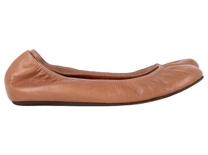 Sapatilhas de balé de bico redondo Lanvin em couro marrom