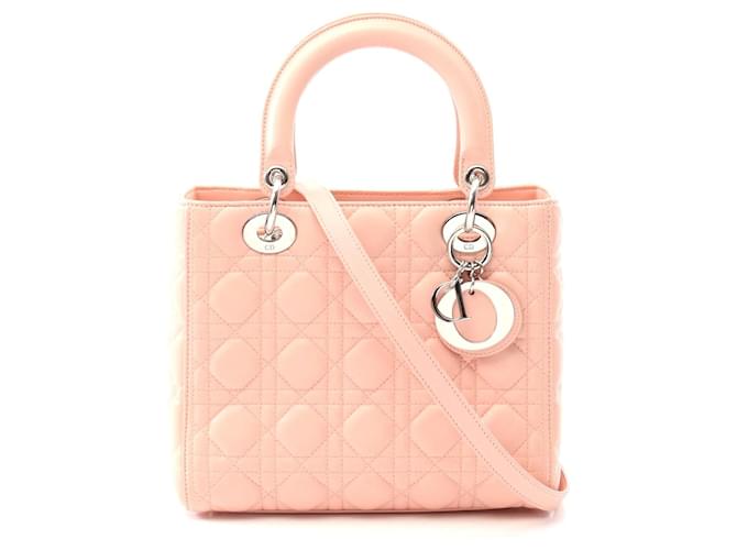 Dior Lady Dior Leather Handbag Pink  ref.2411132
