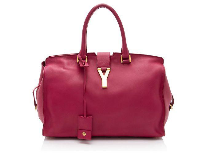 Borsa Tote Media Cabas Y Classica in Pelle di Vitello Saint Laurent Rosa