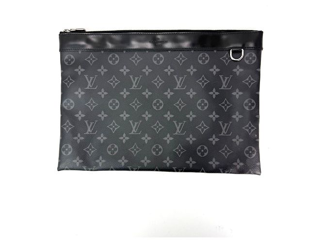 Pochette Clutch Bag Louis Vuitton Monogram Eclipse Nero Discovery GM