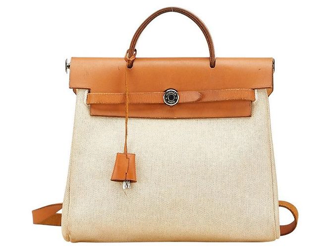 Hermès Hermes Herbag Ad PM Toile H Ash Leather Backpack Brown Beige