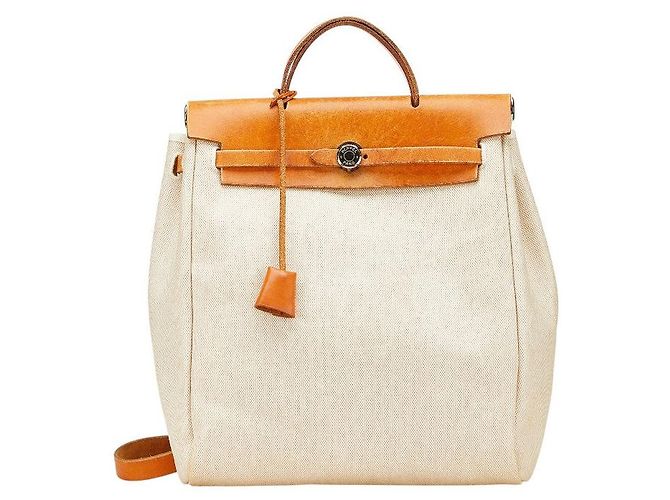 Hermès Hermes Herbag Ad MM Toile H Leather Backpack Brown
