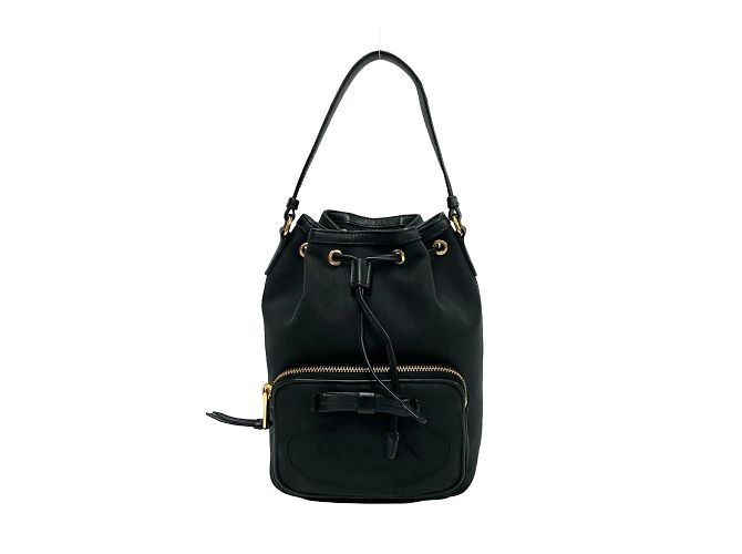 Mini bolsa de ombro em lona e couro com logo Duetto da Prada Preto