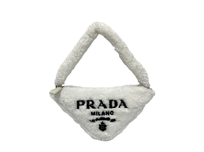Tote Bolsa de mão em toalha de logo triangular Prada Branco