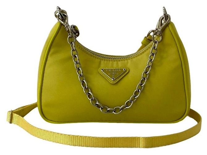 Mini bolsa de nylon com logo triangular Prada Amarelo