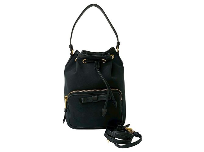 Bolsa de mão em lona e couro com logo Duetto da Prada Preto