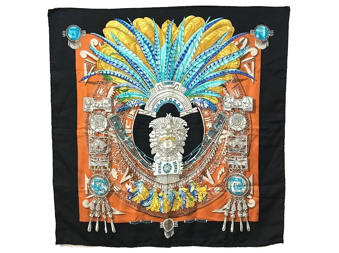 Hermès HERMES Carré 90 Sciarpa Buddha Carnevale Nero Multicolore