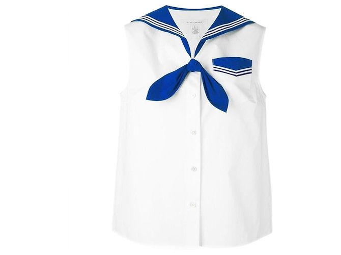Camisa Marc Jacobs Blanca y Azul Estilo Marinero de Algodón Blanco