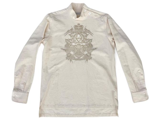 Camisa bege bordada Dries Van Noten de algodão e linho