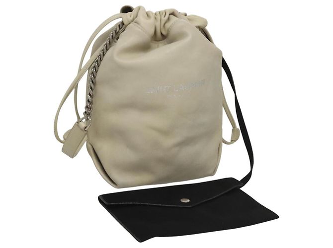SAINT LAURENT Bolsa de Ombro Teddy Small em Couro Branco Prata Auth BA4161