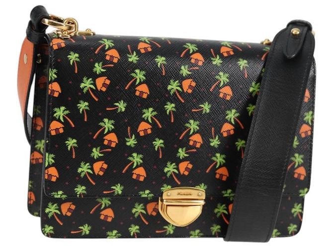 Prada Borsa a Spalla in Pelle Nera e Oro Auth 134572V Nero D'oro