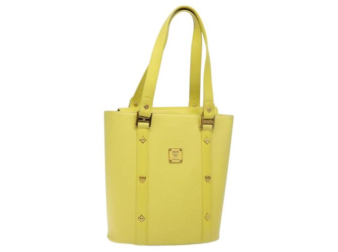 Borsa tote in pelle MCM Studs oro giallo lime Auth 133982 D'oro