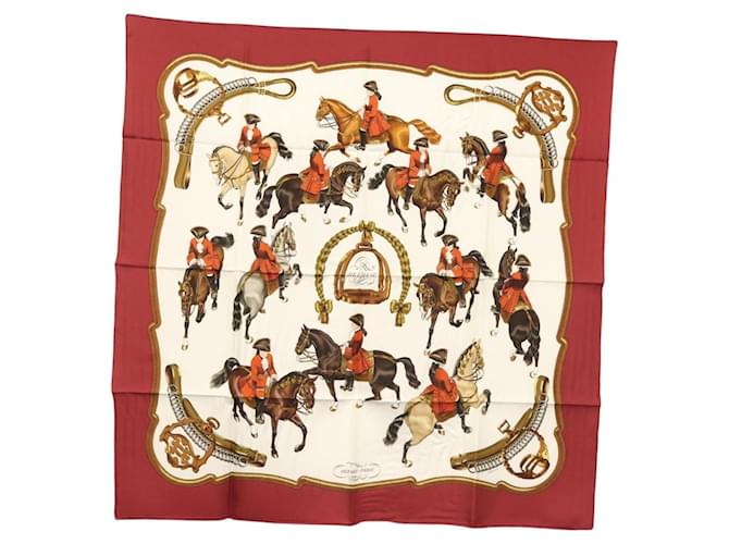 Hermès HERMES Carré 90 Écharpe "REPRISE" Soie Rouge Auth mr1462  ref.2414472