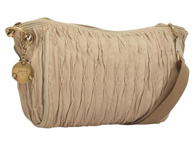 BALLY Borsa a Spalla Pelle Beige Oro Auth sw1288 D'oro