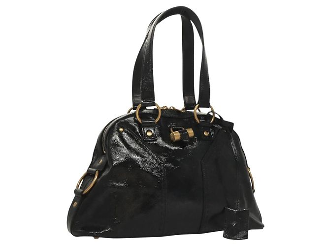 Borsa a Spalla Muse SAINT LAURENT Smalto Nero Oro Auth sw1147 D'oro