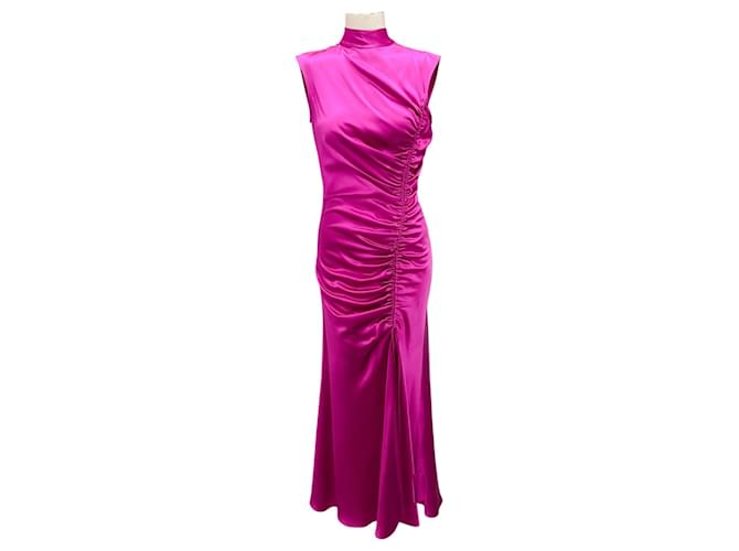 Autre Marque Alejandra Alonso Rojas Dark Fuchsia Ruched Silk Cocktail Dress Pink  ref.2414820