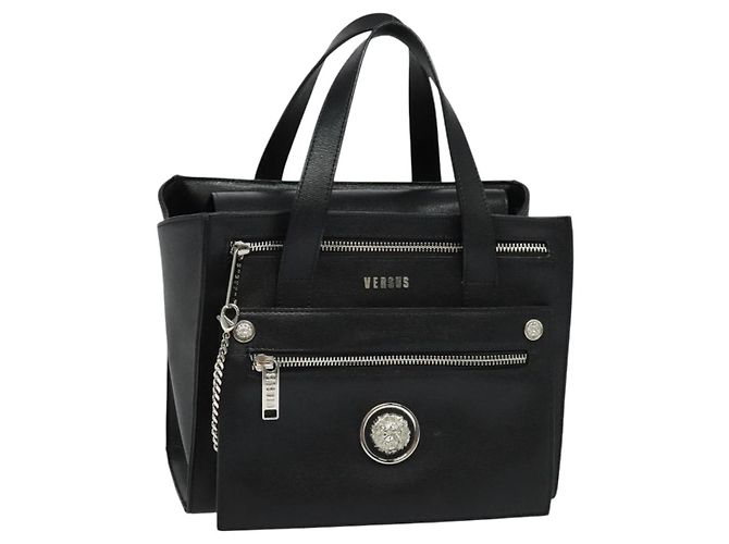Bolsa de mão em couro preto e prata VERSACE Auth am8883