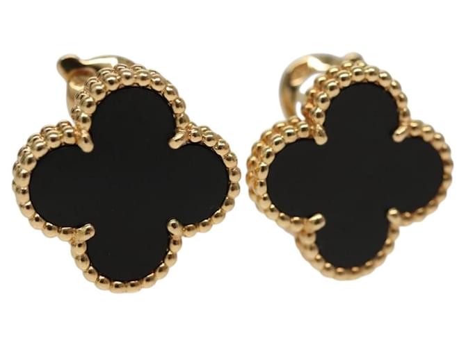 Van Cleef & Arpels Vintage Alhambra Onyx Pierce 18K Gold(750) Gold Auth 132990M Black Golden 