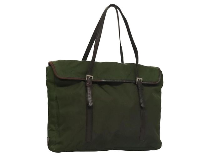 PRADA Tote Bag aus Nylon Khaki Silber authentisch bs27300