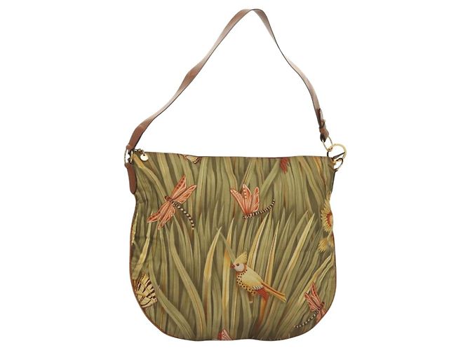 Borsa a Spalla Salvatore Ferragamo Nylon Verde Oro Auth sw1112 D'oro