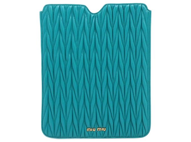 Miu Miu Blue Matelass√© leather tablet case