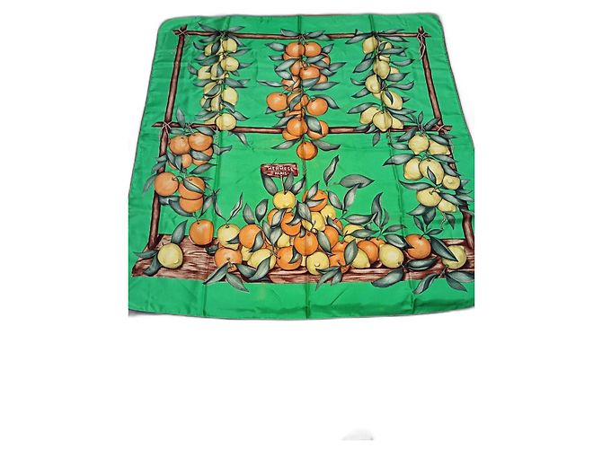 Lenço de seda Hermès Lemon & Orange 1962 verde