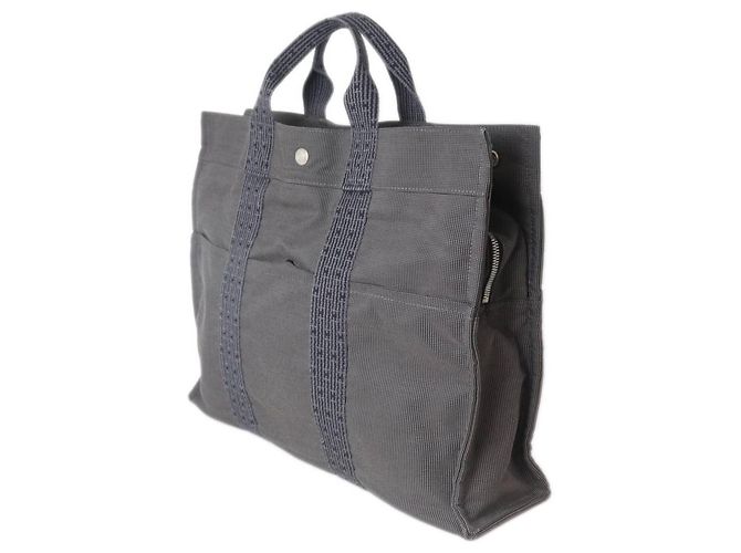 Hermès Tote MM Grau Air Line Braun