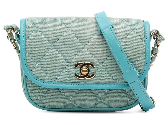 Chanel Mini CC Blu in Denim Trapuntato Borsa a Spalla