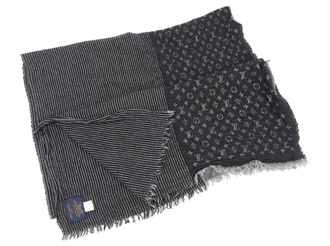 Louis Vuitton Black and Gray Silk Stole Brown  ref.2417405